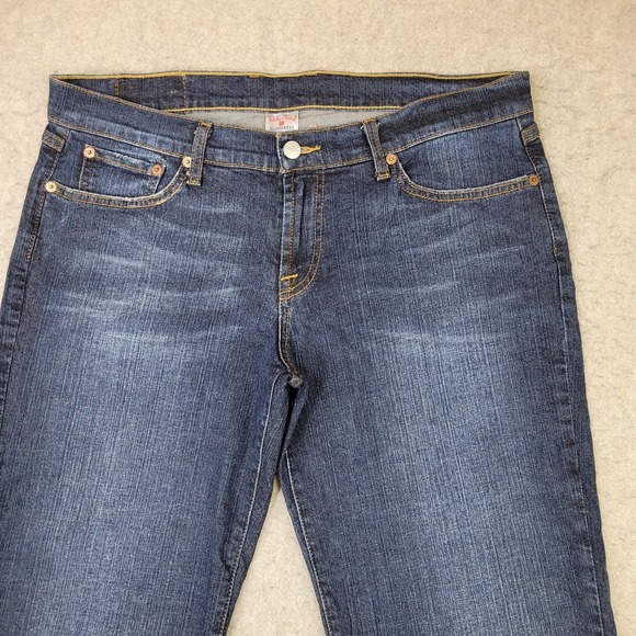 Lucky Brand Gene Montesano‎ Jeans Womesn 14/32 Mid-Rise Flare Dark Wash 35x32 - Picture 2 of 12
